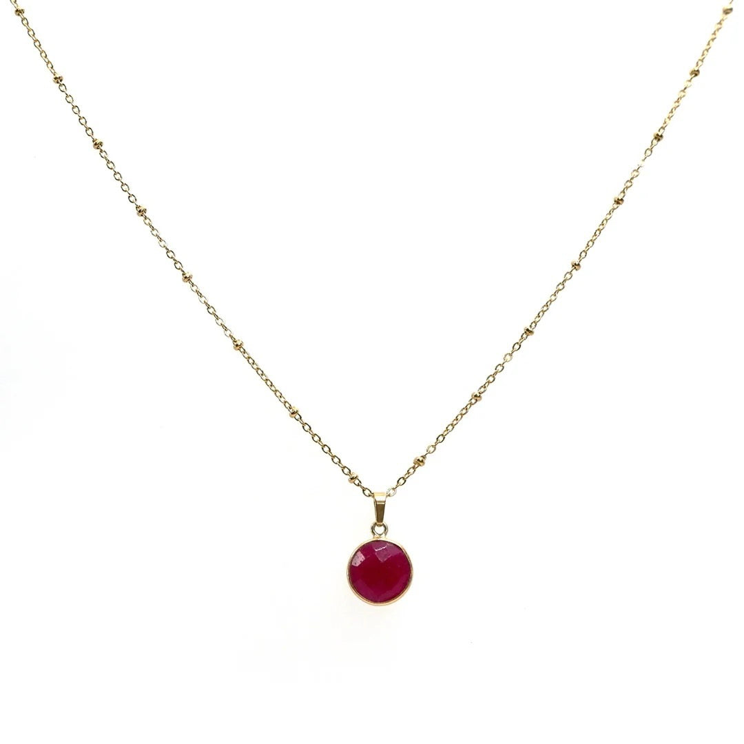 Handcrafted Ruby Gemstone Necklace with 18K Gold Plating by Annabella Moore