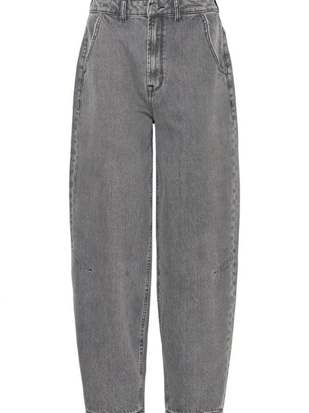 Dark Grey Barrel Leg Denim Jeans By ICHI