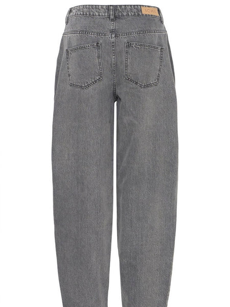 Dark Grey Barrel Leg Denim Jeans By ICHI