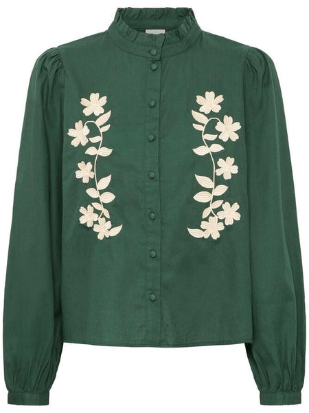 Green Boho Embroidered Blouse By ICHI