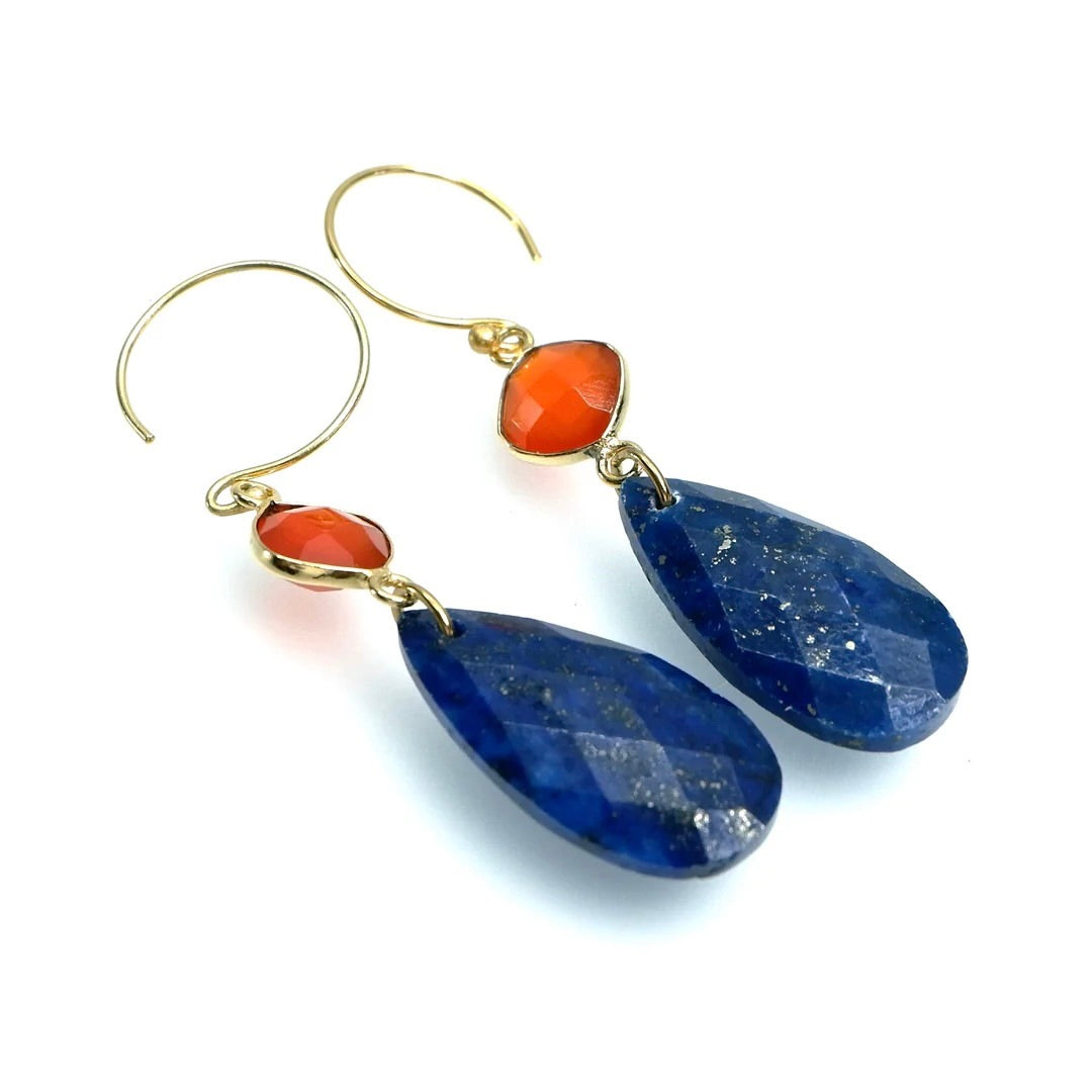 Handcrafted Gemstone Lapis & Carnelian Crystal Earrings by Annabella Moore