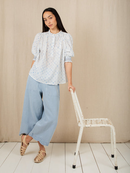 Blue Ditsy Print Smock Loane Blouse by Bonte