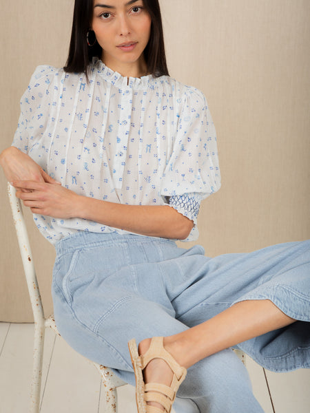 Blue Ditsy Print Smock Loane Blouse by Bonte