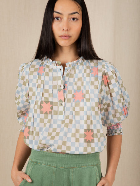 Pastel Tile Print Smock Loane Blouse by Bonte