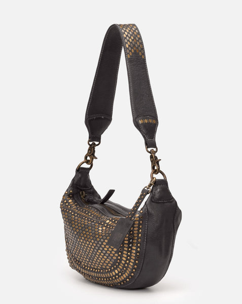 Black Leather Studded Shoulder Bag