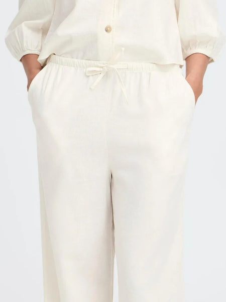Off White Linen Mix Drawstring Trouser by B Young
