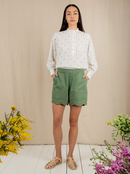 Green Denim Scallop Mary Short by Bonte