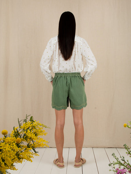 Green Denim Scallop Mary Short by Bonte