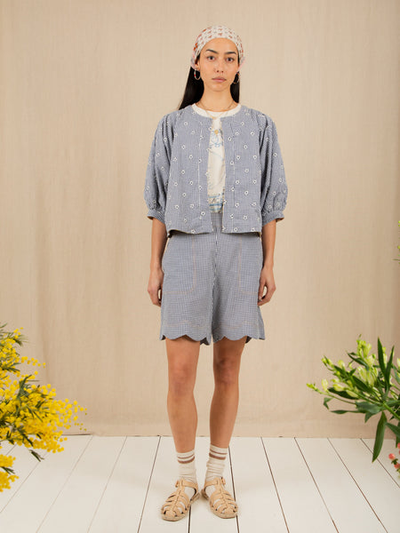 Mary Navy Gingham Cotton Scallop Short by Bonte