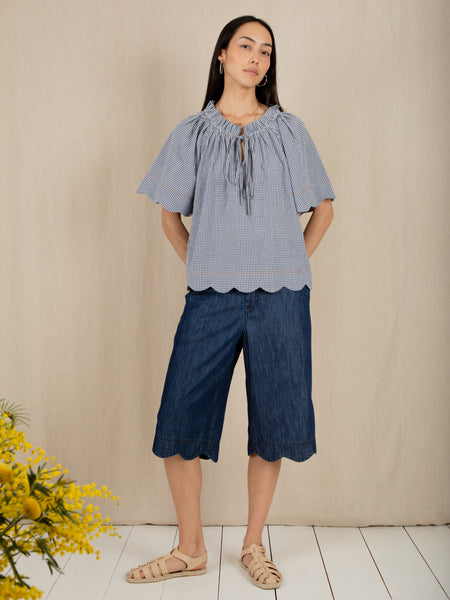Navy Gingham Cotton Milia Blouse by Bonte