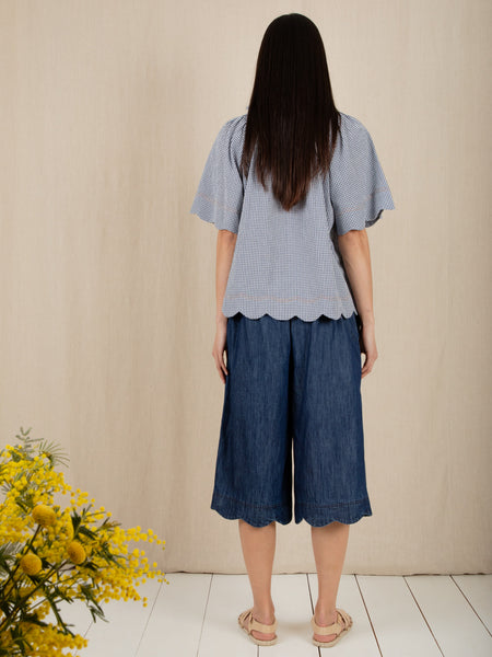 Navy Gingham Cotton Milia Blouse by Bonte