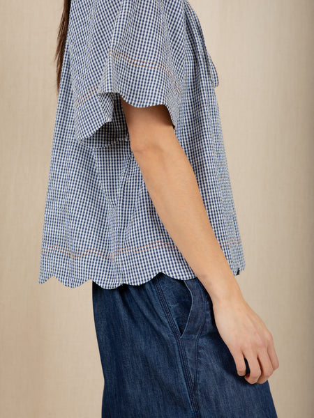 Navy Gingham Cotton Milia Blouse by Bonte