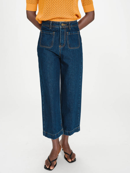 Dark Indigo Front Pocket Cropped Jeans By Grace & Mila