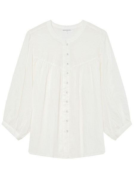 Ivory Floaty Embroidered  Blouse By Grace & Mila