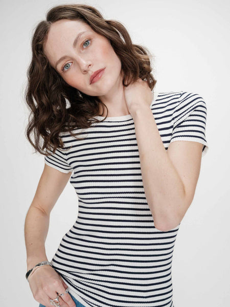 Ribbed Navy Stripe Tee By Grace & Mila