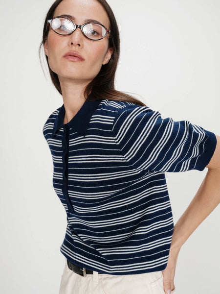 Marine Stripe Polo Collar  Knit By Grace & Mila