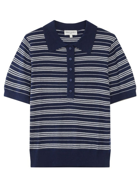 Marine Stripe Polo Collar  Knit By Grace & Mila