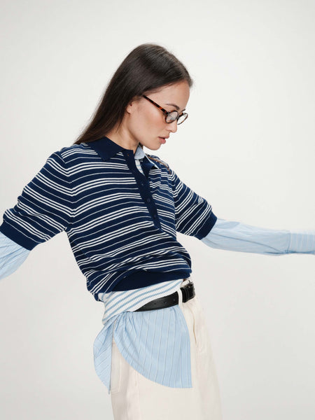 Marine Stripe Polo Collar  Knit By Grace & Mila