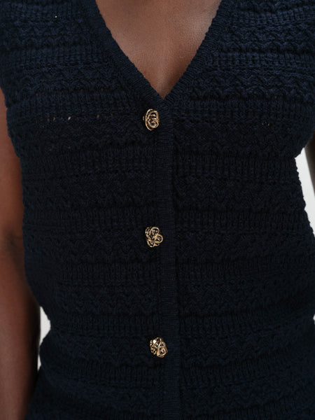 Navy Sleeveless Cardigan By Grace & Mila