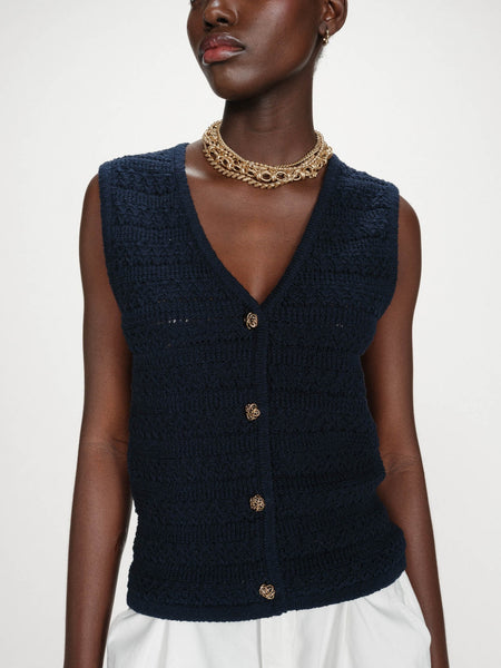 Navy Sleeveless Cardigan By Grace & Mila