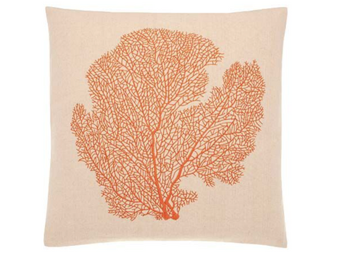 Embroided Coral Linen  Cushion