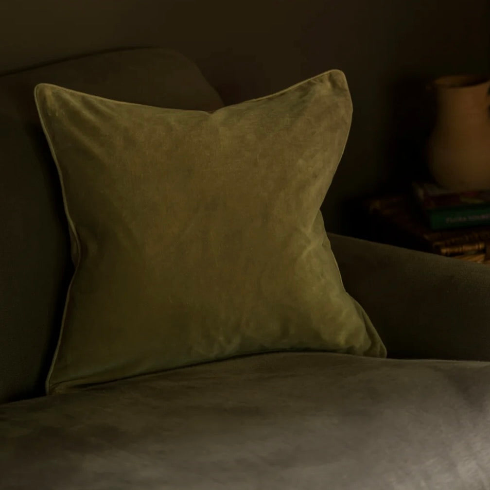 Taupe Indian Cotton Velvet Cushion
