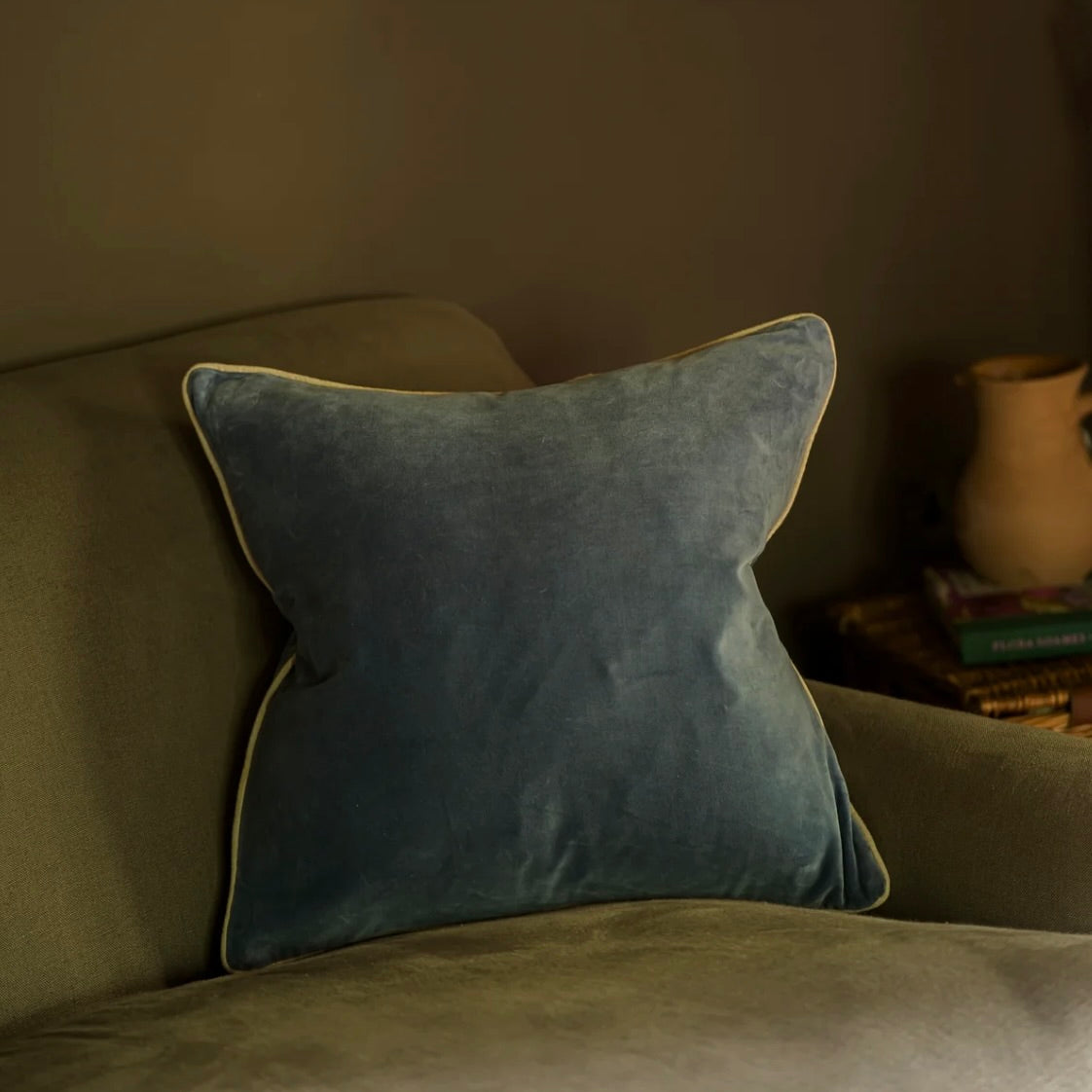 Fjord Blue Indian Cotton Velvet Cushion
