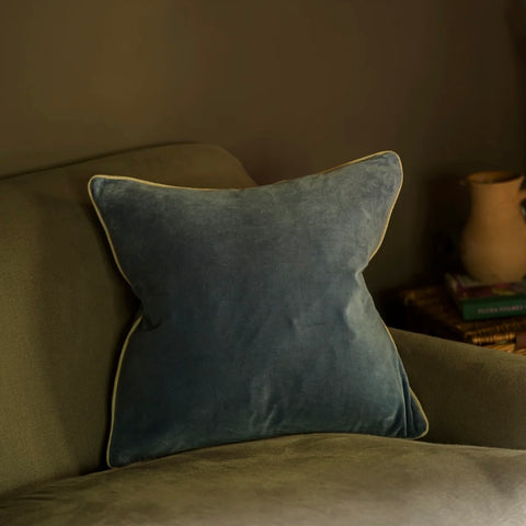 Fjord Blue Indian Cotton Velvet Cushion