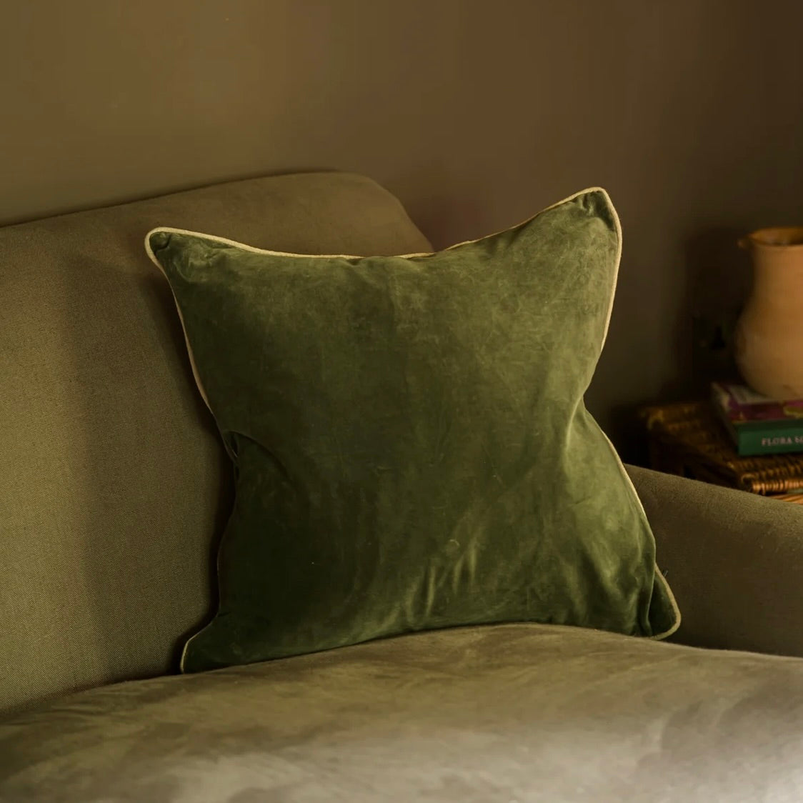 Moss Green Indian Cotton Velvet Cushion