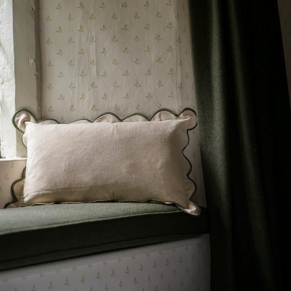 Moss Scallop Linen Cushion