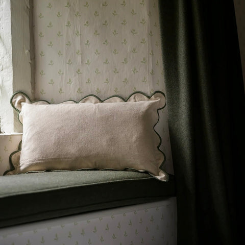 Moss Scallop Linen Cushion