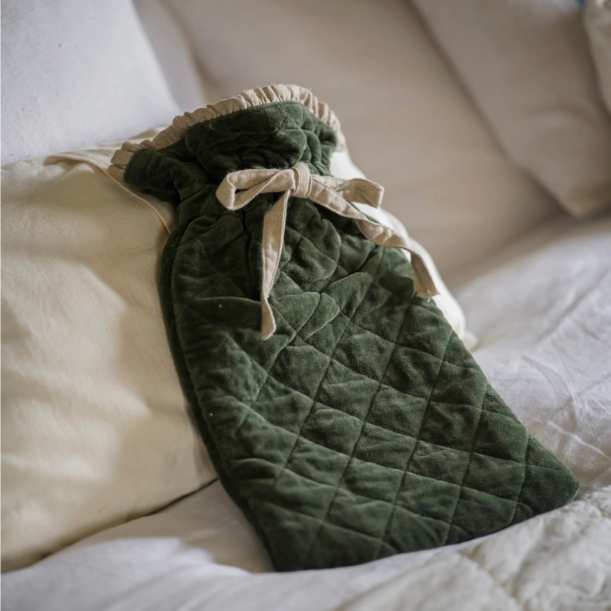 Moss Indian Cotton Velvet & Linen Hot Water Bottle