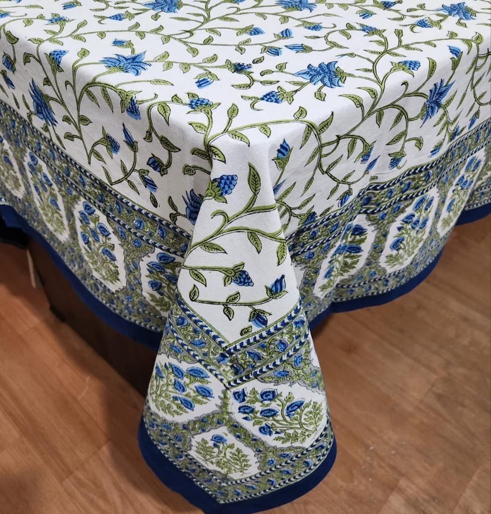 Blue Patterned Blockprint Tablecloth