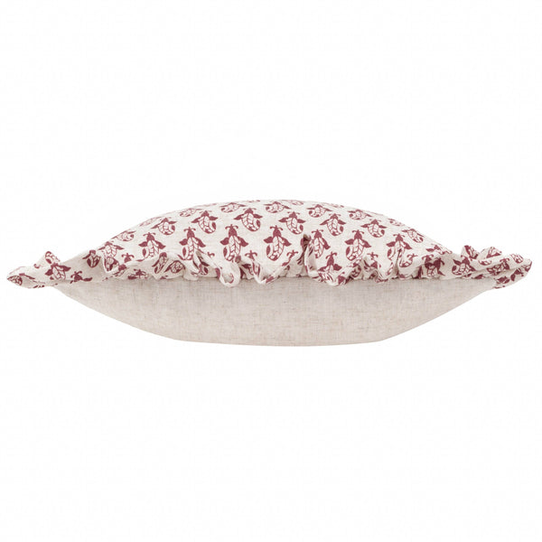 Dark Pink Lulah Block Printed Ruffle Cushion Feather 45cm