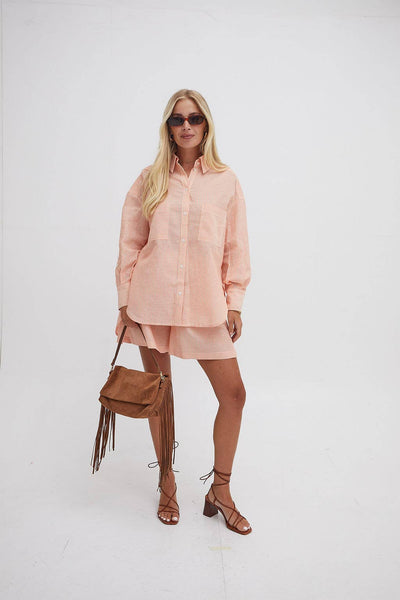 Heidi Orange Stripe Linen Blend Shorts by Fika