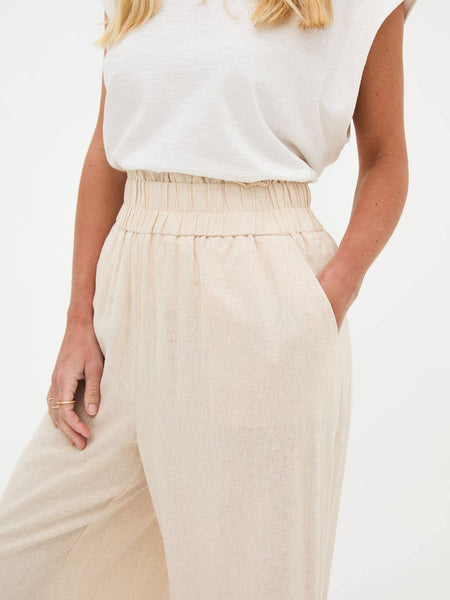 Ria Neutral Wide Leg Linen Mix Trousers by Fika