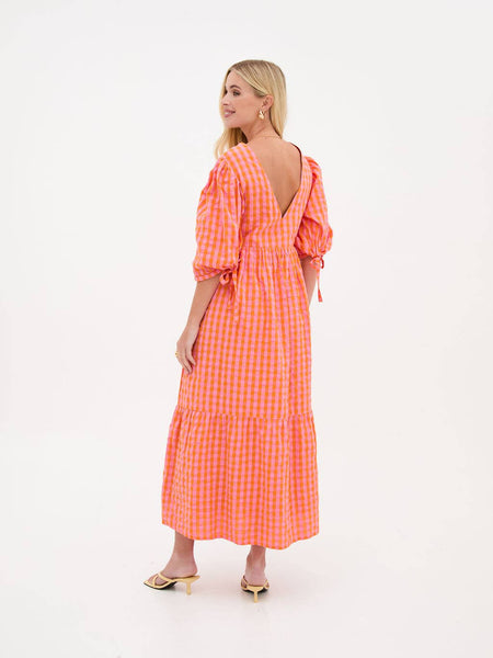 Lina Orange & Pink Gingham Dress