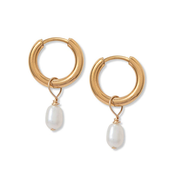 Gold Pearl Hoops 18ct