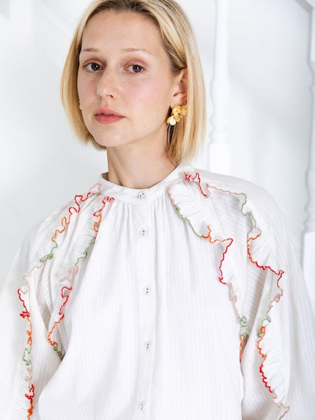 Alice Blouse with Coloured Frill By Bonté
