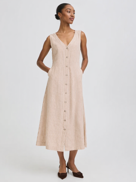Brown Stripe Linen Shirt Dress by B Young