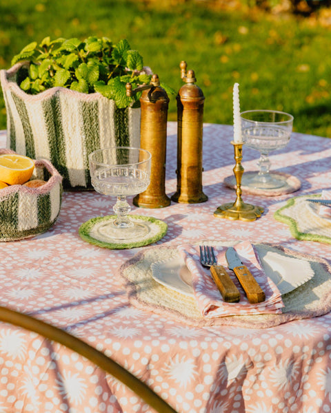 Green Sunburst Block Print Tablecloth 180x280cm