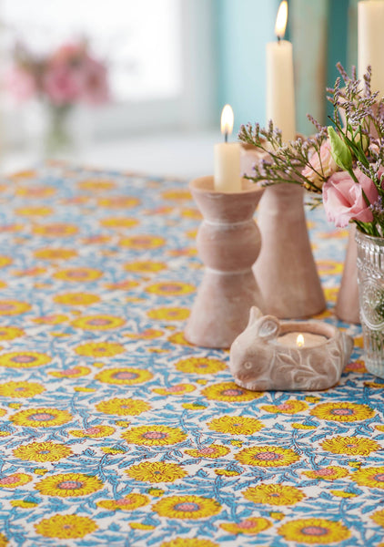 Sunflower Block Print Tablecloth 125x220cm