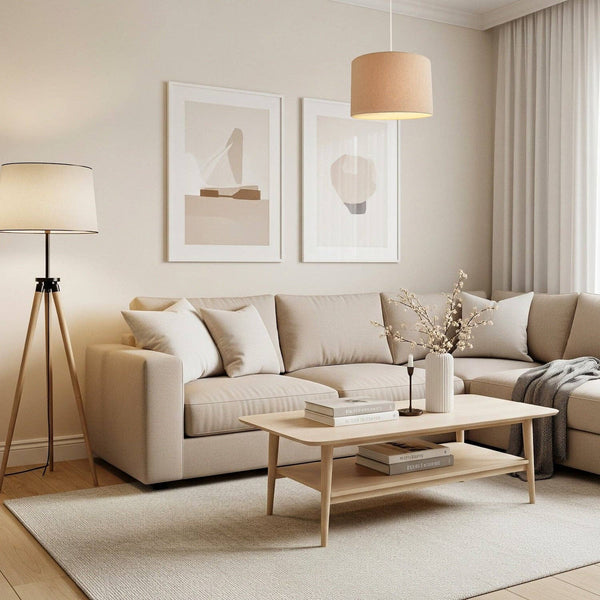 Light Taupe Oatmeal Linen Fabric Drum Lamp Shade with Cotton Lining