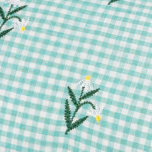 Les Petite Fleurs Gingham Ruffle Cushion Spring Green