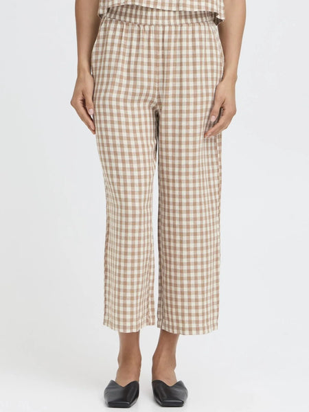 Tan Gingham Linen Mix Cropped Trouser by B Young