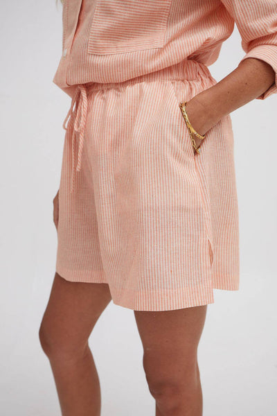 Heidi Orange Stripe Linen Blend Shorts by Fika