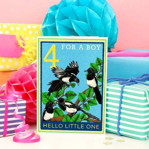 Magpie New Baby Boy Card by Fawn and Thistle