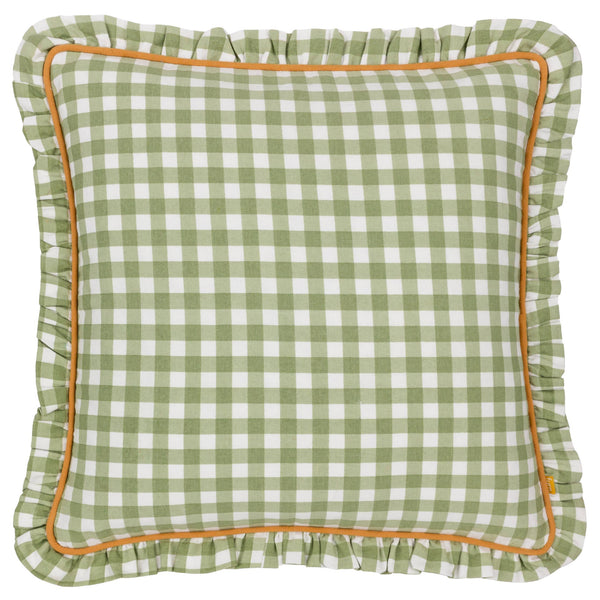 Maude Gingham Cotton Reversible Piped Cushion Sage