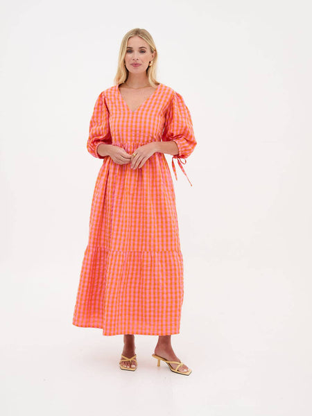 Lina Orange & Pink Gingham Dress