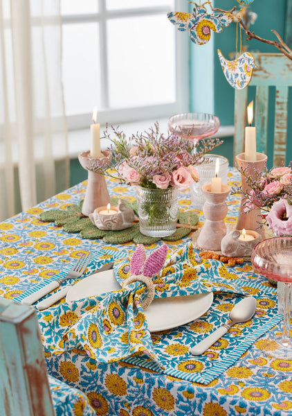 Sunflower Block Print Tablecloth 125x220cm